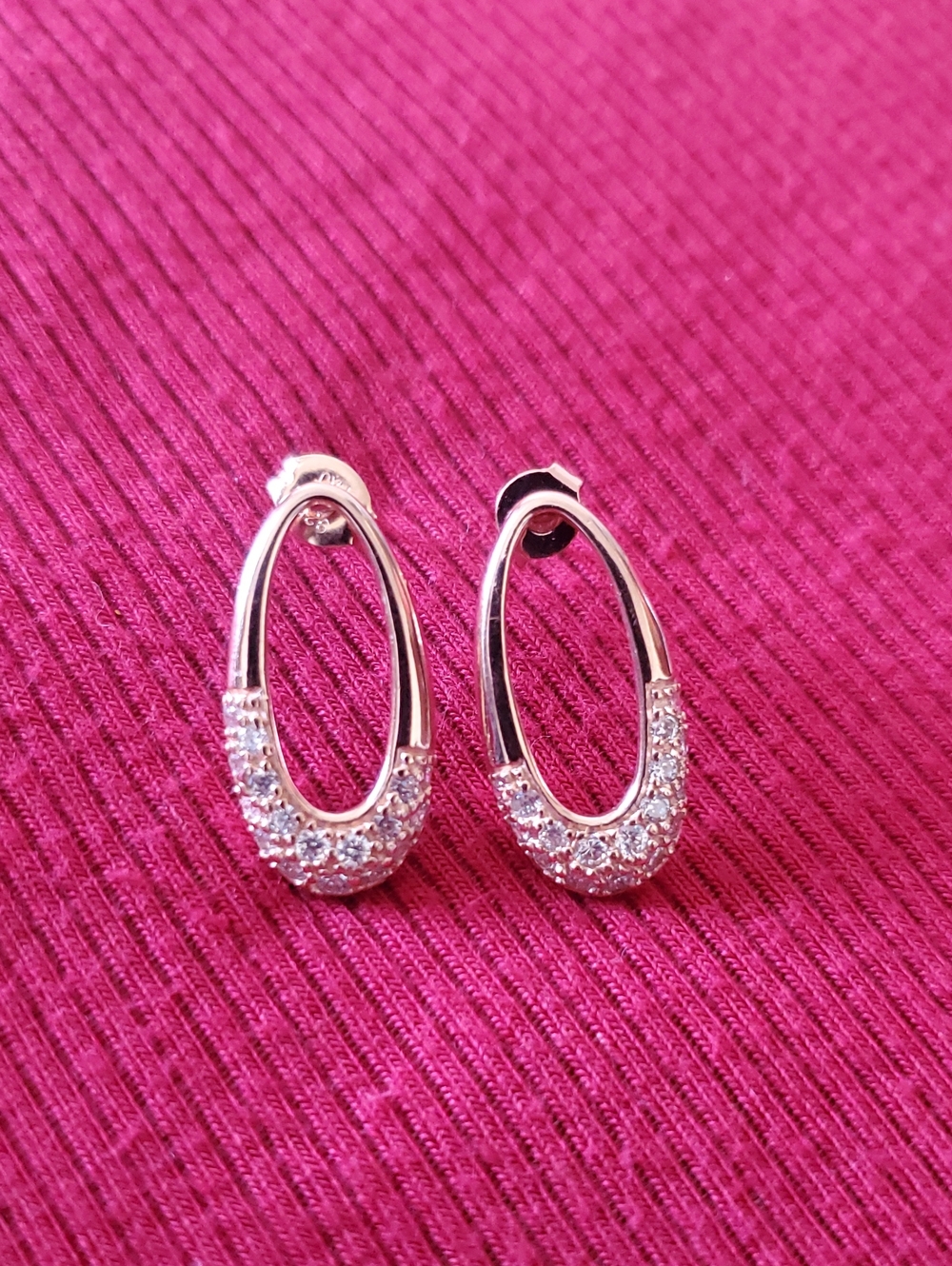 PAJ Signed 925 Sterling Silver Rose Gold CZ Oval Hoop Earrings